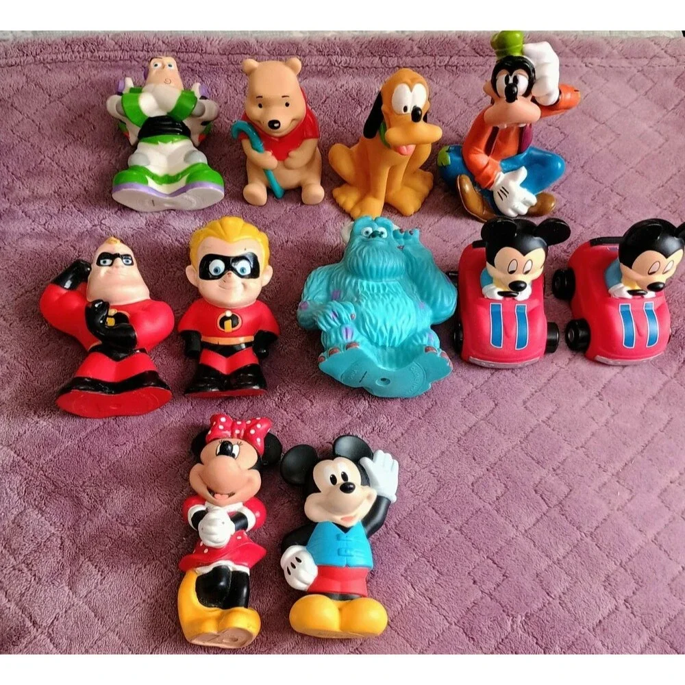 Disney Pixar Lot 11 Rubber Bath Mickey Minnie Goofy Pluto Buzz Pooh Incredible